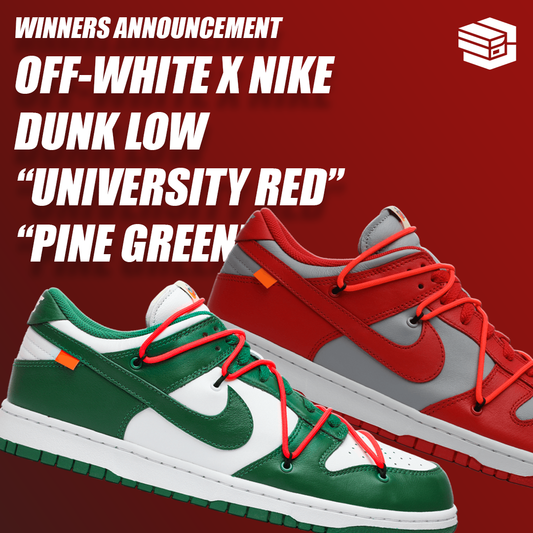 Winners of the Nike Dunk Low x Off-White "University Red, Pine Green"